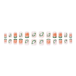 24-piece press-on nails featuring avocado patterns and green French blush gradient