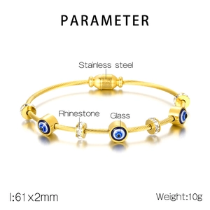 Detailed parameter diagram of evil eye bangle with dimensions and stainless steel material