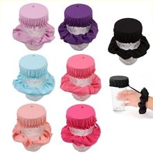 Macro detail of elastic drink cover scrunchies in seven various pastel colors