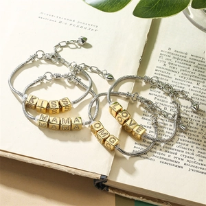 Snake Chain Bracelet Copper Gold Plated Cubic Zirconia Letter Beads Adjustable Personalized Fashion Jewelry For Women