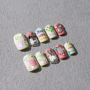 3D cartoon dragon nail stickers with macaron colors and luxury crystal rhinestones