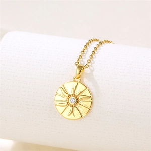 18k gold plated sun totem coin pendant necklace with zircon and stainless steel chain