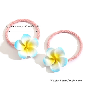 Pink elastic hair ties with gradient Frangipani flowers and 30mm diameter details