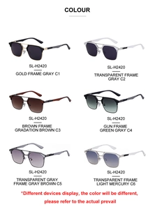 Detailed catalog showing six distinct color variations of SL-H2420 sports sunglasses