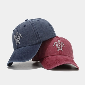 Retro Washed Cotton Baseball Cap With Sea Turtle Embroidery Distressed Peaked Sun Hat For Men Women Adjustable