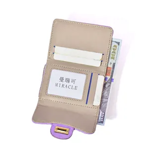 Lavender quilted leather wallet for women with multiple card slots and gold lock closure