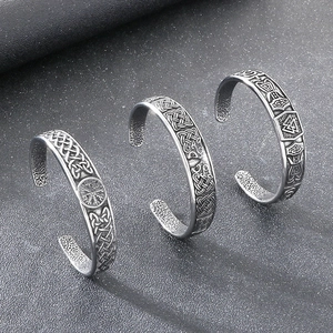 Viking Cuff Bangle Stainless Steel Vintage Nordic Runic Wolf Head Vegvisir Celtic Knot Punk Jewelry For Men