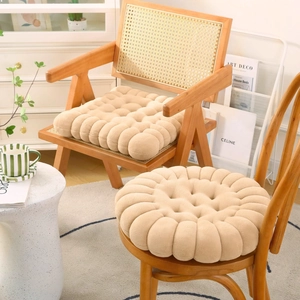 Thick biscuit shaped plush floor cushion in beige for home office and tatami decor