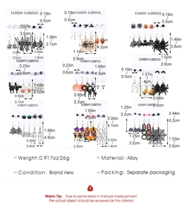 Detailed size guide for Halloween gothic earrings featuring spider and pumpkin charms