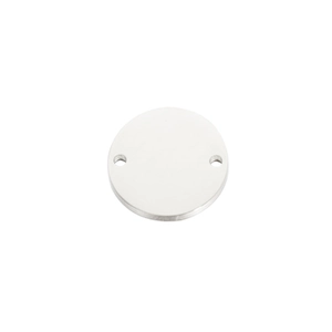 Polished silver circular stainless steel tag with dual holes for custom jewelry making