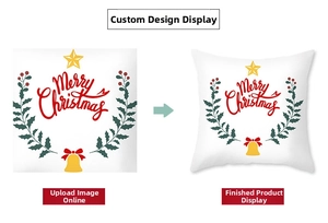 Custom Christmas peach skin pillow cover showing design draft and finished product