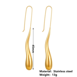 Macro detail of 45mm gold teardrop earrings in polished stainless steel weighing 13g
