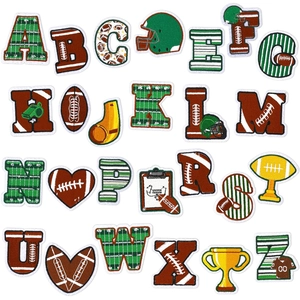 Rugby theme 26 alphabet embroidery patches set with football helmet and trophy icons
