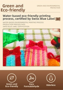 Detail of eco-friendly water-based print on Christmas mat with non-toxic zero-formaldehyde