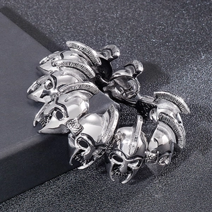 Retro spartan warrior helmet links bracelet in polished stainless steel for men