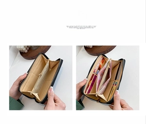 Internal layout of black long wallet featuring multi-card slots and large capacity