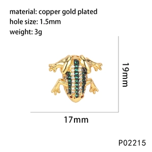 Golden micro-pave frog charm with green and white zircons for jewelry making