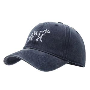 Berretto da baseball in cotone lavato blu navy con ricamo di levriero bianco