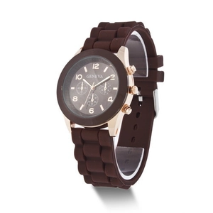 Geneva silicone watch in chocolate brown with rose gold case and decorative sub-dials