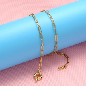 18K gold plated stainless steel paperclip chain necklace with round spring ring clasp