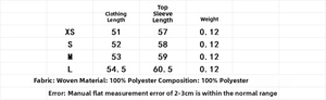 Detailed size chart for crew neck rivet poncho top with polyester fabric composition