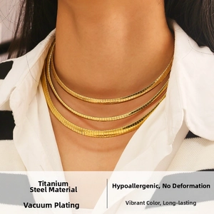 Triple layer titanium steel flat snake chain necklace with gold vacuum plating