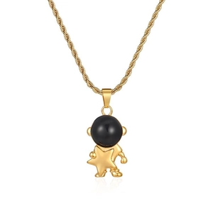 Astronaut pendant necklace with gold star and twisted chain for couples on white background