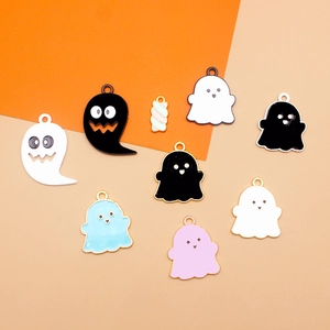 Halloween enamel ghost and marshmallow alloy pendants in black, white, blue and pink