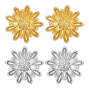 Elegant 18k gold and silver chrysanthemum stud earrings set for women