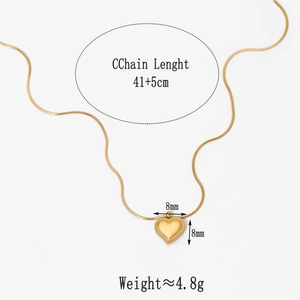 Detailed specs of heart pendant necklace showing chain length and pendant size