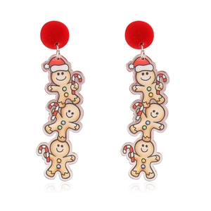Cute acrylic gingerbread man Christmas earrings with red stud and candy cane