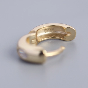 Polished gold S925 silver huggie hoop earring with marquise zircon and 925 hallmark