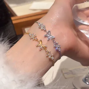 18k gold plated butterfly bracelets with sparkling zircon stones for elegant women