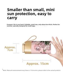 Mini floral folding umbrella detail showing compact size dimensions 15cm by 7cm