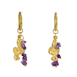 18k gold plated stainless steel hoops with music note and purple natural stone pendant