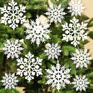 Christmas Snowflake Hanging Decorations White Felt Hollow Out Glitter Ornaments For Holiday Tree Party Home Atmosphere