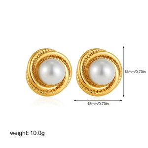 Detailed dimensions of 18k gold plated rope textured round pearl stud earrings, 18mm diameter
