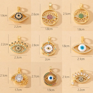 Evil Eye Hamsa Hand Pendants Charms Copper Gold Plated Colorful Zircon Enamel DIY Jewelry Making Boho Ins Style Accessory