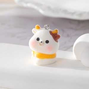 Cute white flocked cow animal pendant for DIY earrings and necklaces jewelry making