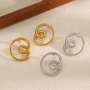 Swirl Spiral Stud Earrings Stainless Steel Vacuum Plating Two Tone Geometric Minimalist Jewelry Women