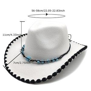White western cowboy hat with turquoise beads and black stitched brim at 45-degree angle
