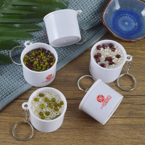 Realistic mixed grain congee model keychain with detailed miniature bowl and metal ring