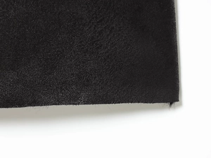 Close-up detail of high-quality black leather texture on long winter coat with visible grain
