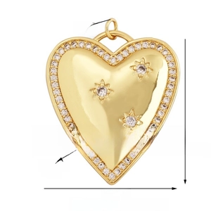 Detailed view of heart pendant showing dimensions of 35mm by 32mm with white zircon pavé