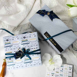 Premium 80g white kraft gift wrapping paper with cute cat and geometric patterns