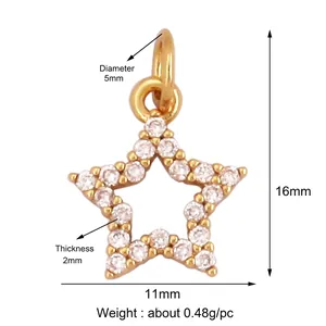 Detailed size parameters of a gold-plated star pendant with dimensions 16mm by 11mm