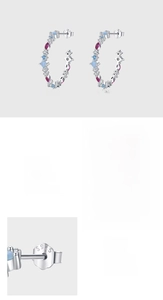 Detail of S925 sterling silver hoop earrings featuring colorful pavé-set cubic zirconia stones