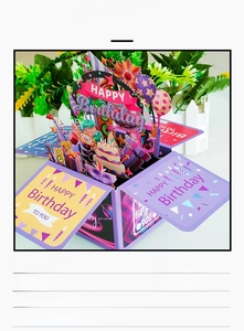 3D pop-up Happy Birthday card with detailed paper cut cake and balloon decorations