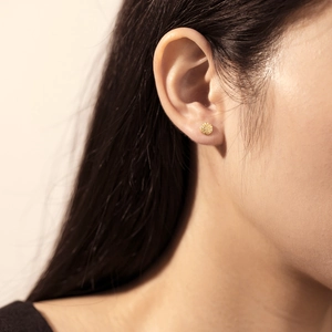 Close-up of elegant gold plated S925 sterling silver stud earrings with full pavé crystals