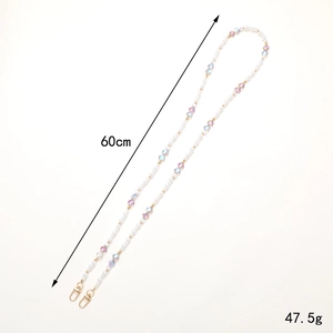 Luxury pearl and colorful crystal crossbody phone chain with gold clips, 60cm length